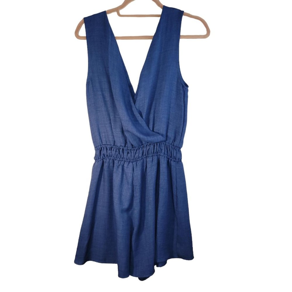 West Kei Blue V Neck Elastic Waist Shorts Romper Women Size S - Picture 3 of 10